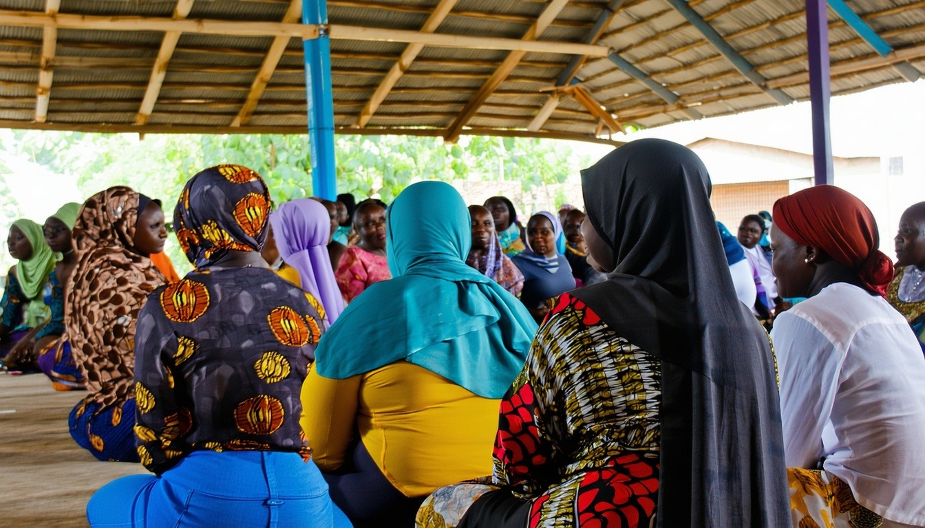 A diverse group of residents in a community meetin